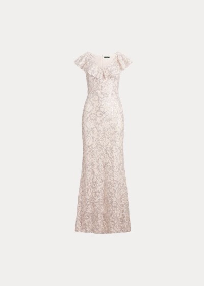 Vestido De Noche Ralph Lauren Mujer Rosas Claro - Sequin-Lace One-Shoulder - QGHTK1726